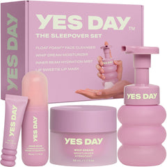 Yes Day Sleepover Set front packaging showing all four products and benefits