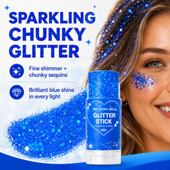 Yeweian blue glitter stick used along hairline illustrating secure, long-lasting shine