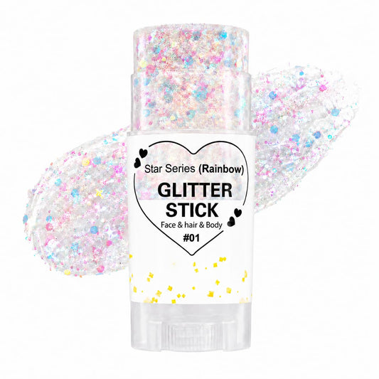 Yeweian front packaging showing rainbow white glitter stick, easy application benefit