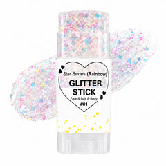 Yeweian front packaging showing rainbow white glitter stick, easy application benefit