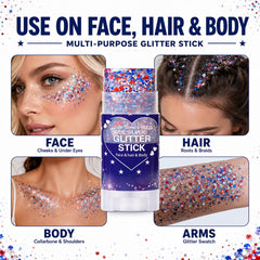 Yeweian glitter in hair braid highlighting vibrant patriotic accents