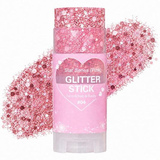 Yeweian pink glitter stick full product showing twist-up tube and cap, convenient portability