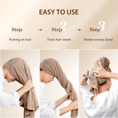 YFONG towel absorbing water from wet hair demonstration showing quick moisture removal benefit
