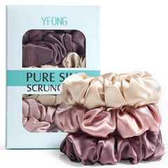 YFONG front packaging box with three silk scrunchies, gift-ready presentation benefit