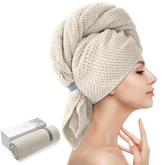 YFONG front view of camel hair towel wrap showing full turban and color benefit: quick absorption