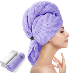 YFONG front view of purple X-large hair towel showing coverage and shape for fast drying