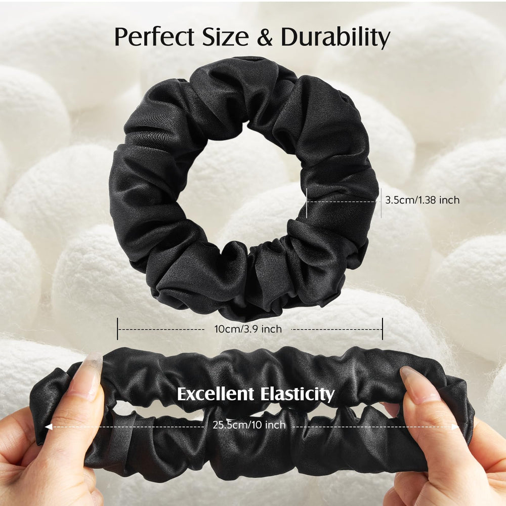 YFONG scrunchie worn on a ponytail showing reduced creases and sleek finish