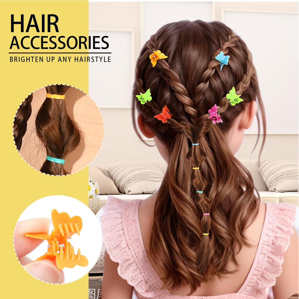 YGDZ snap clips and butterfly claw clips array adding playful hairstyle accents