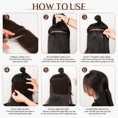 YGQQOY stylist forming a high bun using filler, professional lift and natural finish