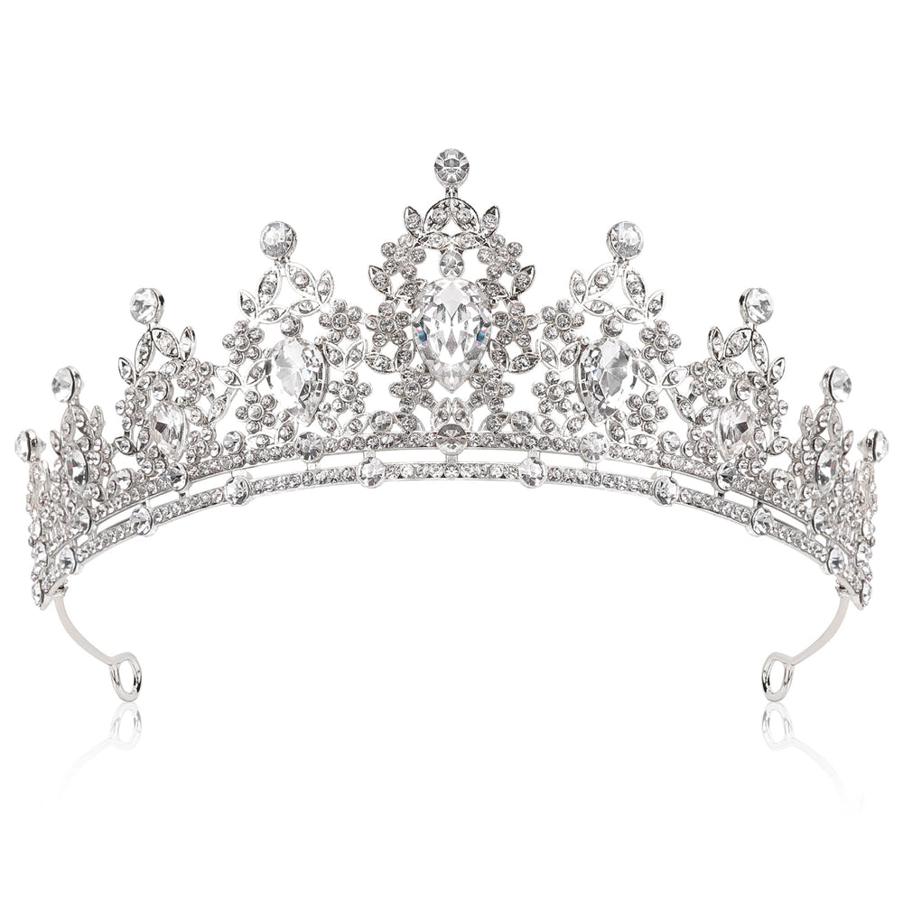 YHOTPURE silver crown front view showcasing regal silhouette and sparkle