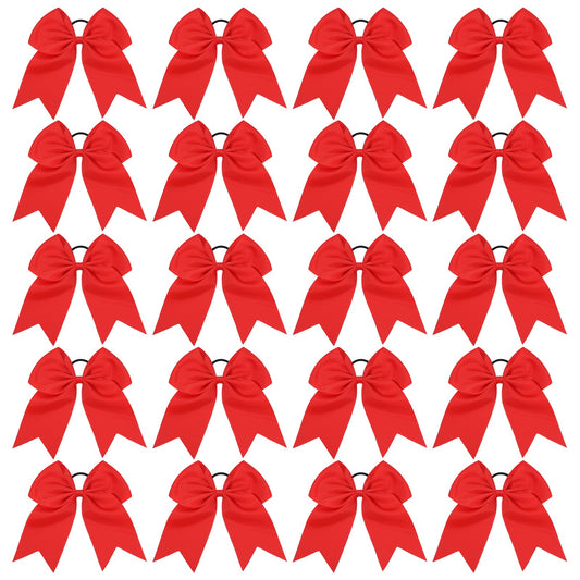 YHXX YLEN front view of 20 red cheer bows showing quantity and uniform look