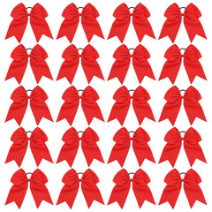 YHXX YLEN front view of 20 red cheer bows showing quantity and uniform look