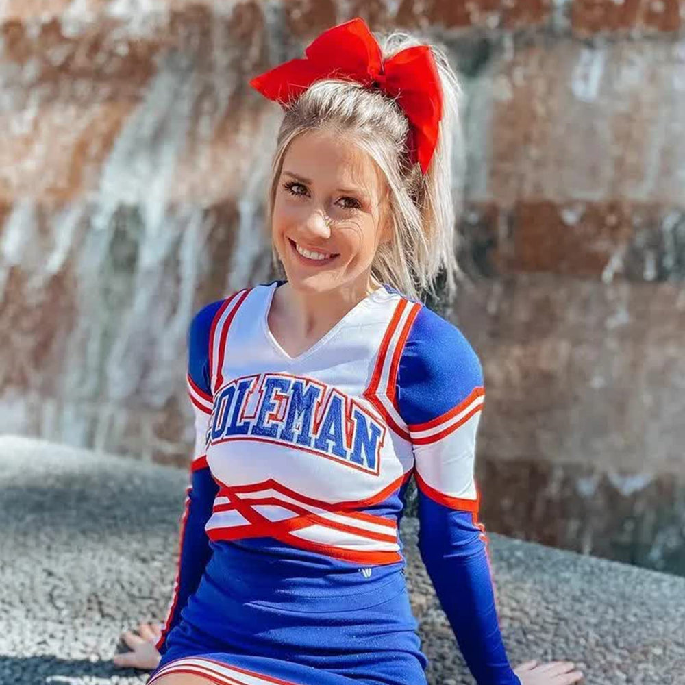 YHXX YLEN cheer bow in practice setting showing team-ready appearance