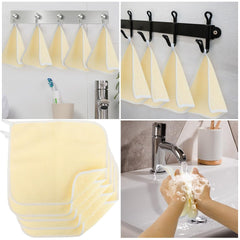 Yicadorn washcloth held in hand to show size and travel-friendly portability