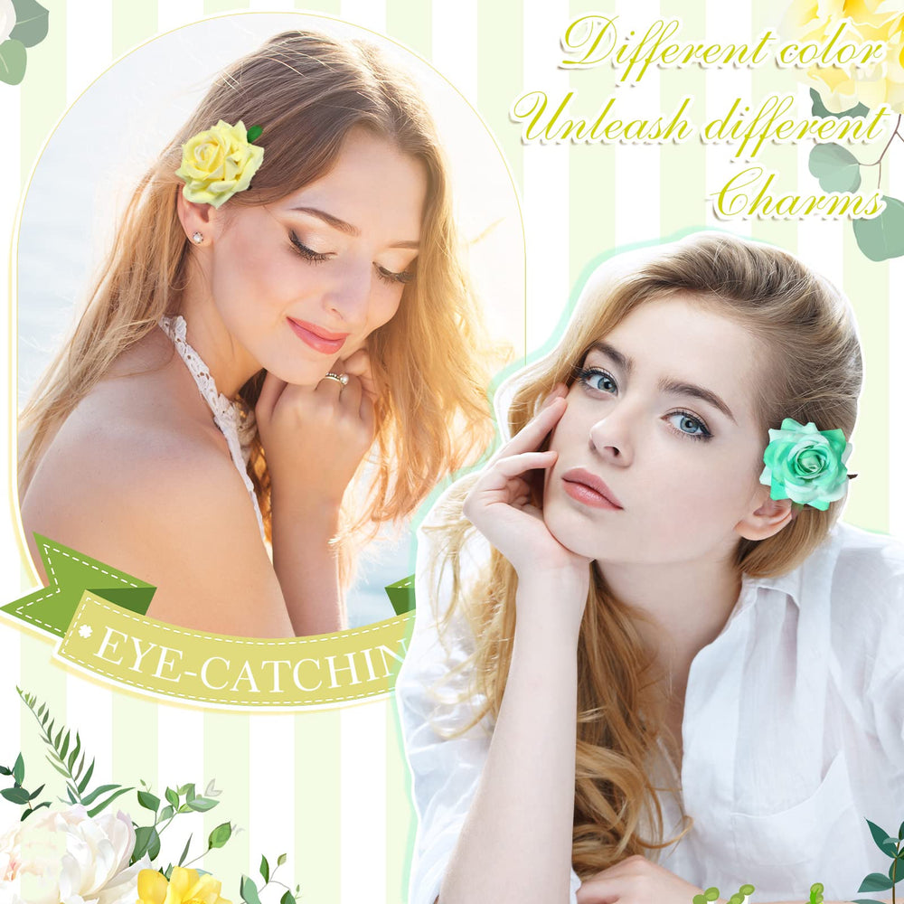 Yilloog floral hairpins styled in hair demonstrating decorative effect and stability