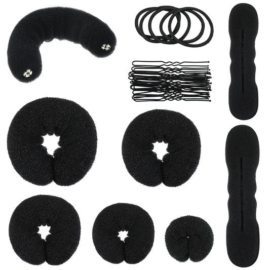 Yinder front packaging showing full 34-piece bun maker kit and components for quick styling