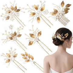 YINGFENG front view of comb and six gold pins showing elegant set and cohesive styling benefit