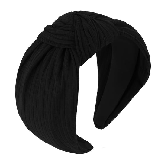 YISSION front view of black headband showing full band and knot - stylish finish