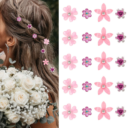 YISSION front view of pink flower clip set showing variety and ease