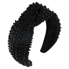 YISSION front view of black pearl knotted headband, elegant everyday polish