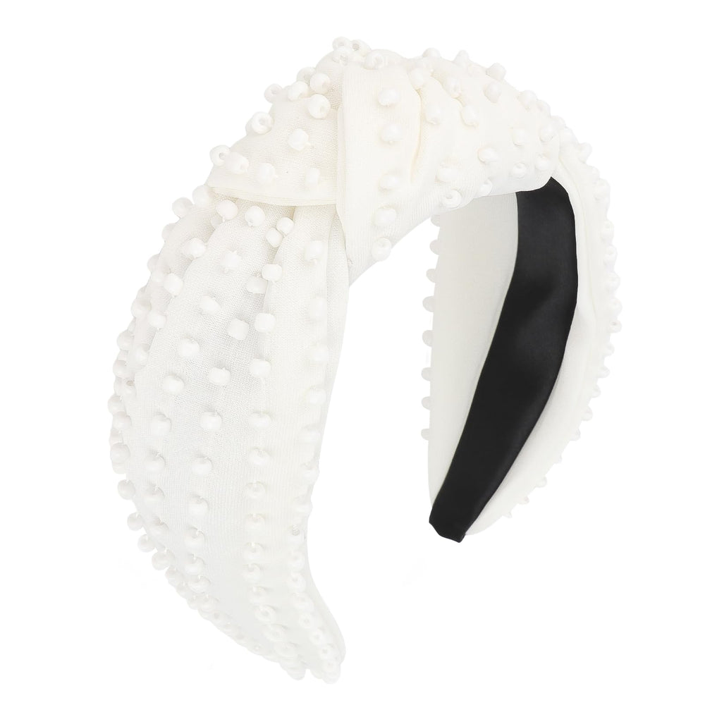 YISSION front view white knotted headband showing overall shape and elegance