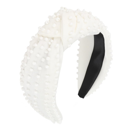 YISSION front view white knotted headband showing overall shape and elegance