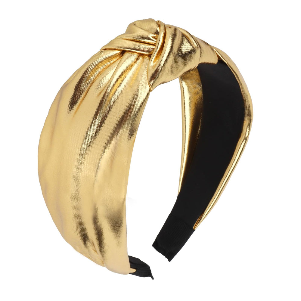 YISSION gold headband front view showing polished metallic finish and bold style