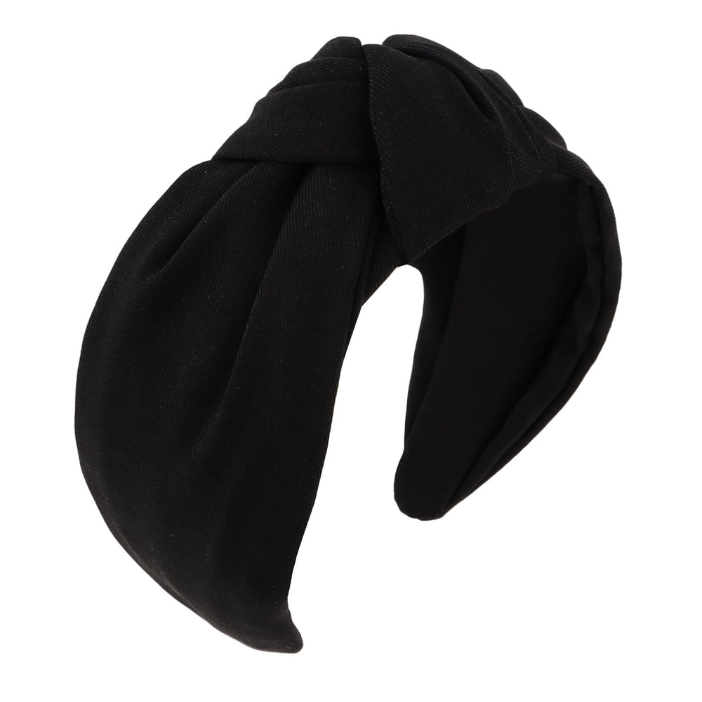 YISSION front view of wide black knot headband shows neat coverage and versatile style