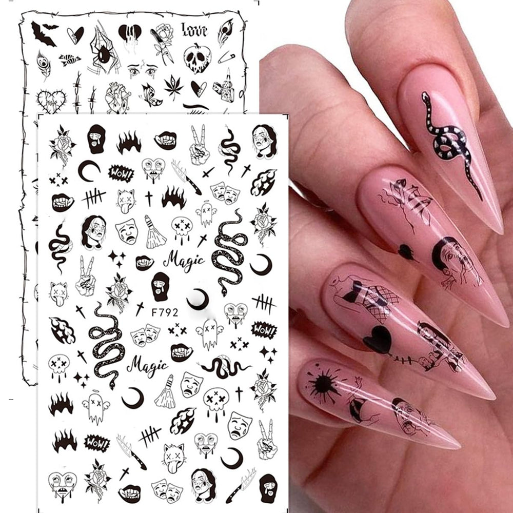 YKZFUI mixed skull and snake nail designs showing styling versatility