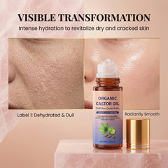 Ylahdent castor oil texture drop on skin showing rich moisturizing sheen