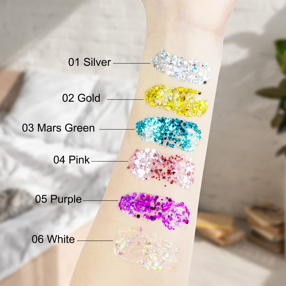 YMFGPFYL close-up of gold glitter gel texture for dimensional shine