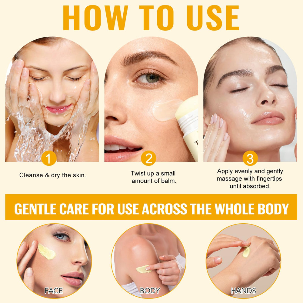 YMFGPFYL balm applied to hand illustrating quick moisture boost