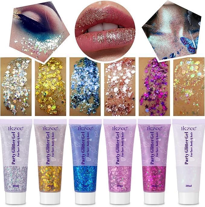 YMFGPFYL front packaging showing six glitter gel jars and labels