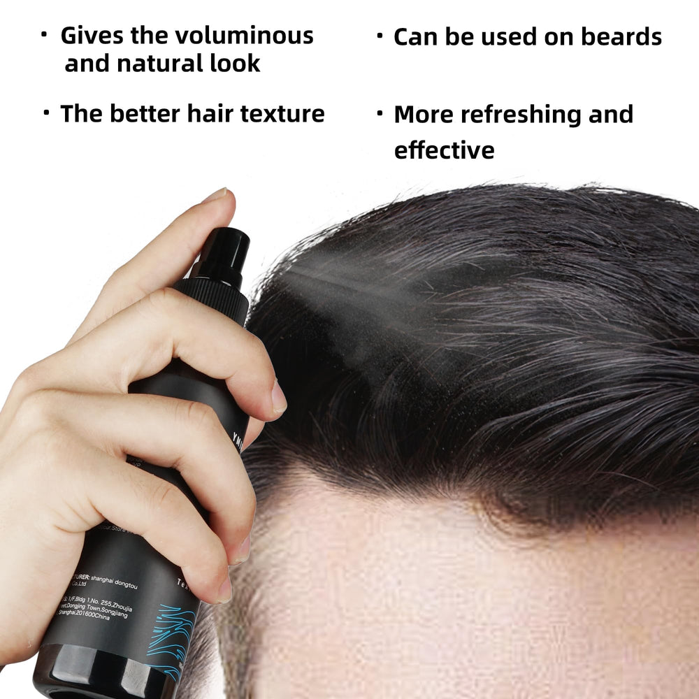 YMIR NEIL spray being applied to hair, adds instant volume and grit