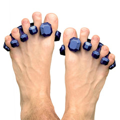 YogaToes Gems for Men front view showing metallic blue gel and fit benefit