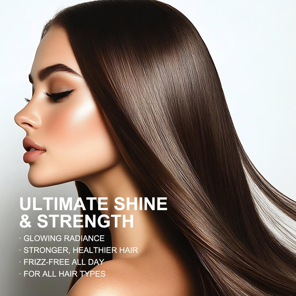 YOGI CARE applied to hair showing frizz control and added shine benefit