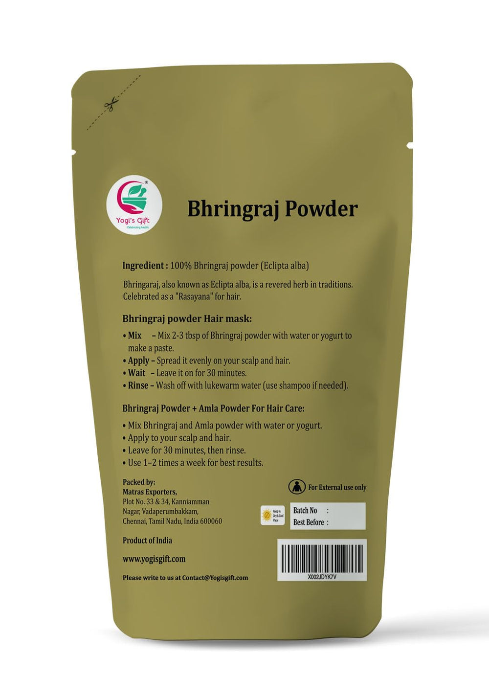 YOGI’S GIFT bhringraj fine powder texture close-up for easy mixing