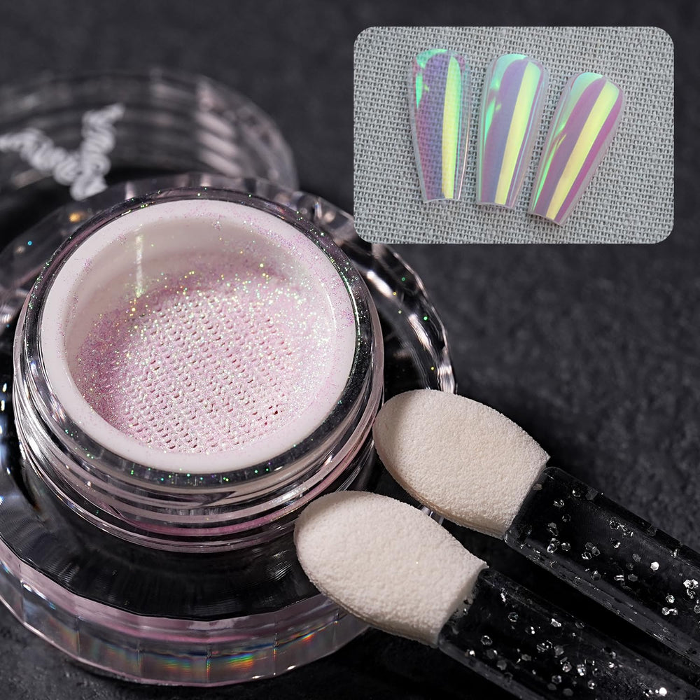 YOKE FELLOW lifestyle manicure shot showing ethereal iridescent nails for special events