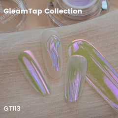 YOKE FELLOW GT113 applied on light base nails, gentle lime-green to blue aurora benefit