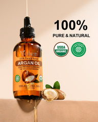 Yoken dropper dispensing pure argan oil demonstrating precise, no-waste application