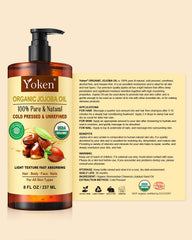 Yoken 8oz jojoba oil next to common objects showing true size and value
