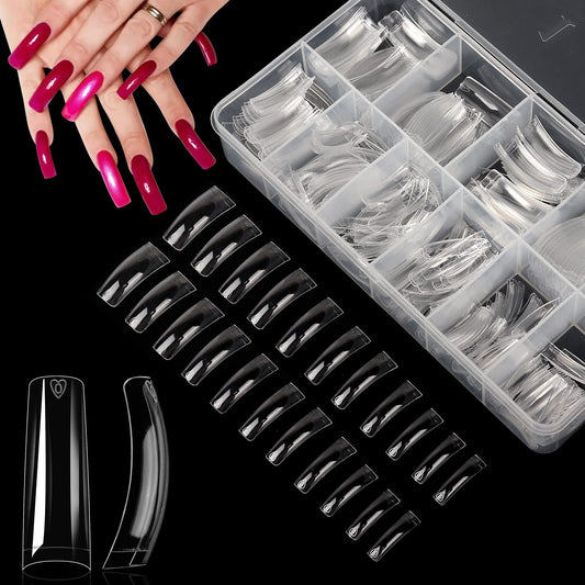 Yokilly front packaging of 550 clear coffin nail tips showing contents and brand benefit