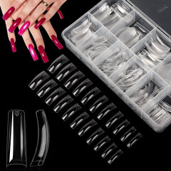 Yokilly front packaging of 550 clear coffin nail tips showing contents and brand benefit
