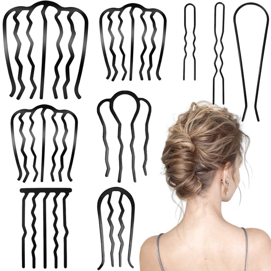 YOLLVKOT black hair combs front view showing nine-piece set and compact storage benefit