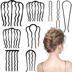 YOLLVKOT black hair combs front view showing nine-piece set and compact storage benefit