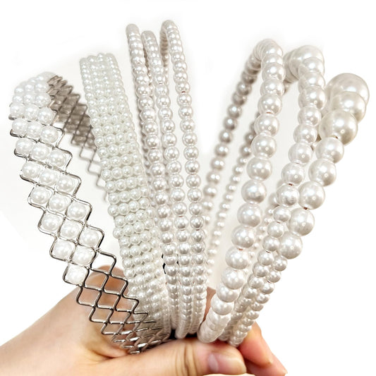 YONOY front view of six pearl headbands showing versatile styles and elegance