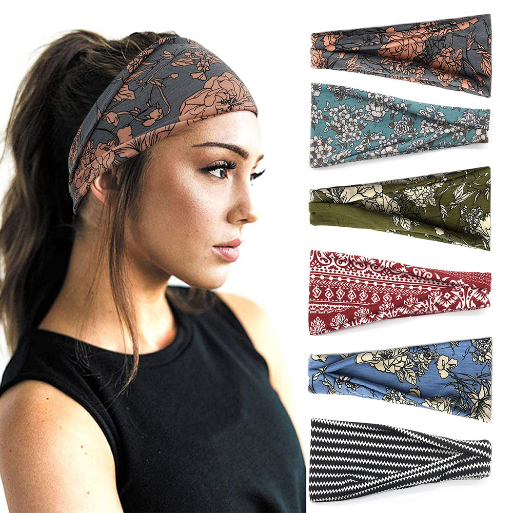 YONUF six-pack headbands flat lay showing color variety and easy styling benefits