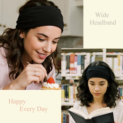 YONUF knotted headband worn atop head demonstrating style options and secure hold benefit