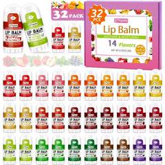 Yopela front packaging showing 32 mini lip balms and flavor variety for gifting