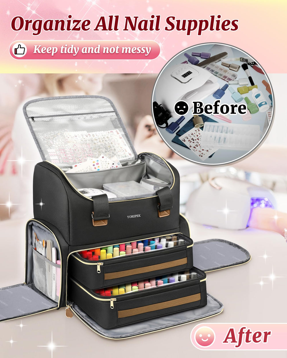 YOREPEK lid mesh zip pocket holding stickers and tips for small-item order